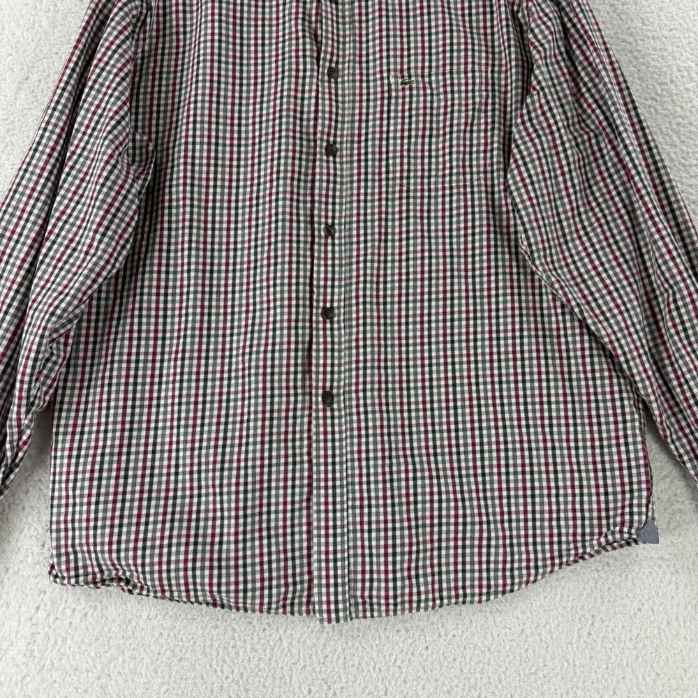 Lacoste Button-Up Shirt Mens Size XL Black Plaid Long Sleeve 100% Cotton Regular